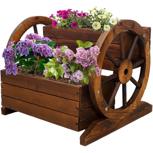 Wooden wagon planter - wagon,