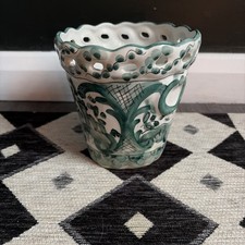 Vintage Green Floral Plant Pot