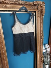 Next Signature Sz 14 Dress Gold Black 3D Rose Chiffon Overlay Sheer Satin lined 