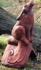 Moon Gazing hare roof finial 90° angled decorative stone ridge tile 41cm/16"H