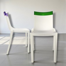 A Pair of Kartell Hi-Cut Chairs Starck White & transparent  Violet & Green tops
