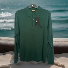 Gabicci Vintage "FRANCESCO" Long Sleeve Knitted Polo, Green Ivy, Medium, BNWT
