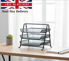3 TIER OFFICE FILING TRAYS HOLDER A4 DOCUMENT PAPER WIRE MESH STORAGE RACK
