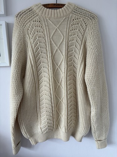 Aran cream hand - knitted, wool
