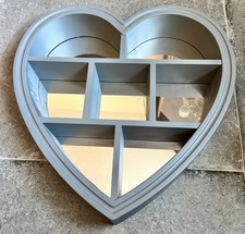 Nice Wooden Heart Shaped Mirrored Back Wall Shelf Hanging Storage Unit