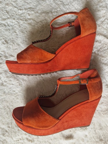 Orange suede wedge clark - suede,