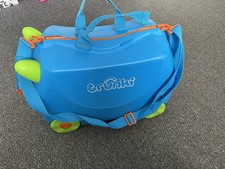 TRUNKI Blue Kids Ride On Suitcase Pull Along With Strap & Key Hand Luggage