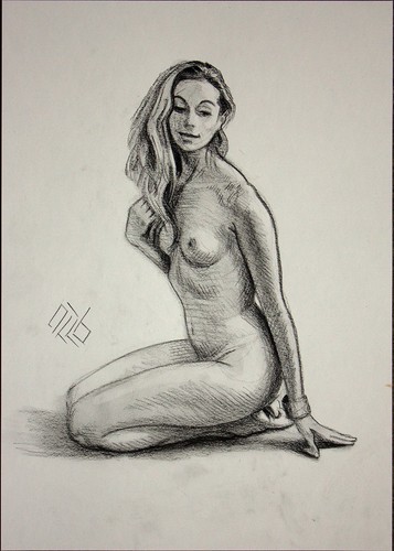Original female charcoal - charcoal, on