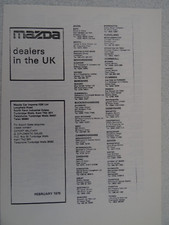 MAZDA UK Dealer List 1979. NI, CI, IOM, Wales, Scotland, England. 4 pages.