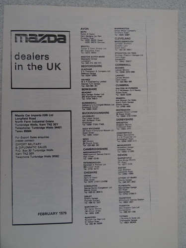 Mazda dealer list 1979 - uk, ni