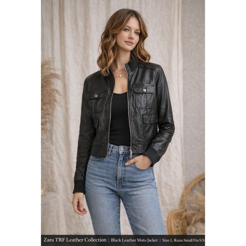 Zara trf black leather moto - zara,