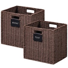 2 Pack Wicker Basket, 10.5×10.5 Storage Cubes with Label, Foldable Cube Stora...