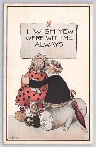 Comic old postcard - comic, couple