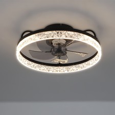 Scandinavian Circle Crystal Ring LED Ceiling Light 2in1 Celing Fan Lamp Dimmable