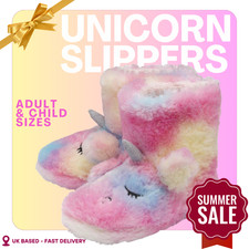 Dunlop Womens Girls Novelty Unicorn Fluffy Character Rainbow Bootie Slipper NEW