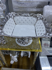 XXL Sparkly Fruit Bowl WhiteSilver  Ceramic Italian Style Bling Kitchen Stunning