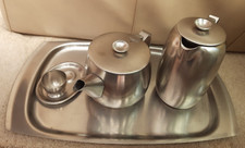Old Hall Stainless Steel Teapot, Hot Water Pot, Egg Cup and Robert Welch Tray