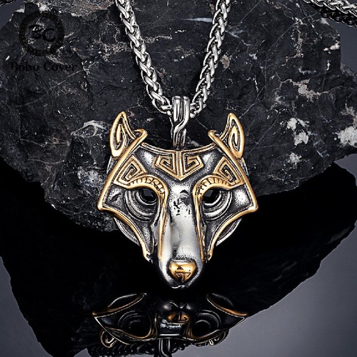 Men viking wolf necklace - viking,