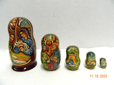 VTG 5 Religious Wooden Nesting Dolls Jesus Mary Nativity Russian 3 Wise Men