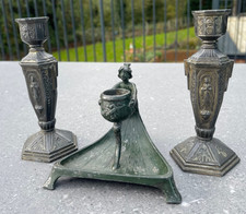 TRIO Vintage Art Nouveau Jugendstil WMF Style Silver Plated Metal Candlesticks