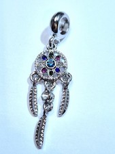 Multicoloured Crystal Dream Catcher Silver Plated Bracelet Charm (#97)