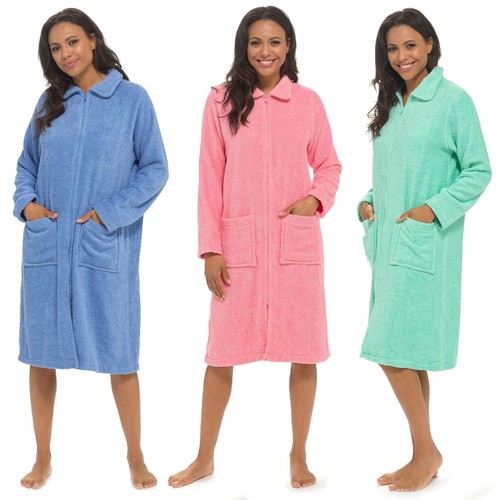 Womens towelling robe zip - womens,
