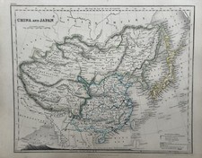 1850 China & Japan Hand Coloured Antique Map By John Dower Showing Mountains