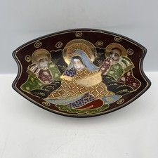 Vintage Hand Painted Satsuma Bowl-Oval Trinket Dish-Japanese Porcelain-Marked