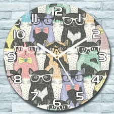 Glass Wall Clock Round fi 30 Colourful hipster cats Funky Bedroom Decor