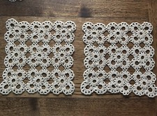 Pair Of Vintage Beige Crochet Doily Lace Cotton Floral Table Mat, Place Mat 9ins