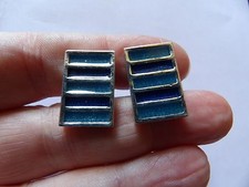 PAIR OF SILVER PLATED TURQUOISE ENAMELLLED RECTANGLE SNAP CUFFLINKS K421-9