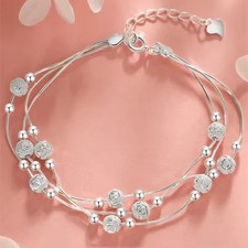 925 Sterling Silver Bead Linked Bracelet Women Girls Jewellery Gift UK
