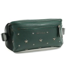 Auth JIMMY CHOO Star Studs Belt Bag Bum Bag Green Leather T00T