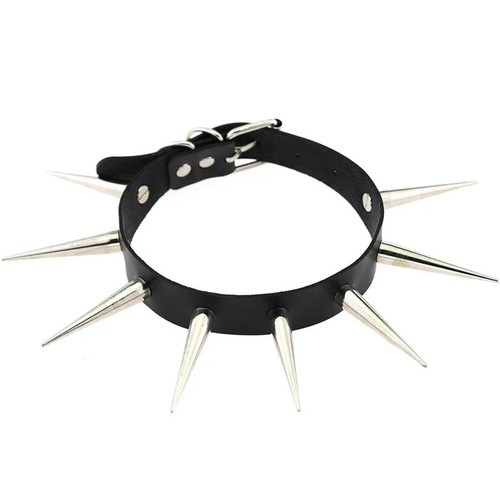 Long spiked choker punk collar - spiked,