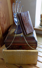 2 Pierre Cardin Crocodile skin Vintage handbag & purse suede moire silk lining