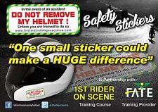 Crash Helmet Safety Stickers    DO NOT REMOVE MY HELMET  