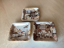 3 OLD BASS ASHTRAYS. 2 NEWHALL POTTERY+ 1 LANCASTER SANDLAND. “THE JOLLY DROVER”