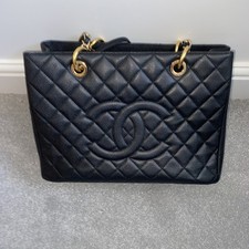 Authentic Chanel GST Grand Shopper Tote Bag Black Caviar Leather gold  Hardware
