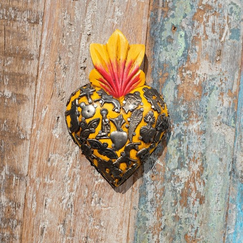 Mexican wooden milagros heart - wooden,