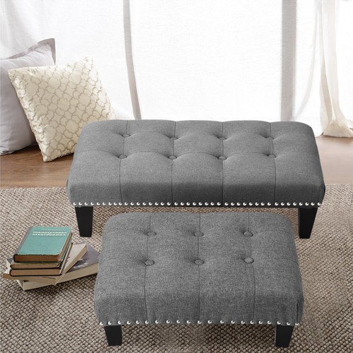 Linen fabric footstool pouffe - linen,
