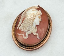 Antique Victorian ATHENA MINERVA ZEUS HELMET SHELL CAMEO PIN PENDANT
