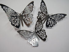 PACK OF 3 SILVER BUTTERFLY DECORATIONS WITH STICKERS - GRADUATED SIZES....CG1352