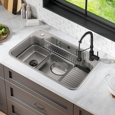 Warmiehomy 75x48cm Large Single Bowl 304 Stainless Steel Workstation with Drain