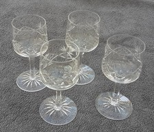 A set of Four Vintage Cut Glass Sherry Glasses, 11 cm tall, unknown make.
