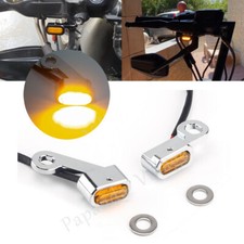 Chrome Handlebar Mini LED Amber Turn Signal Indicator Light For Harley Sportster