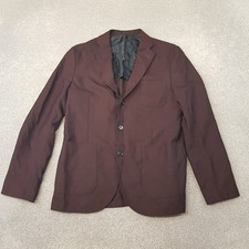 J Lindeberg Mens Jacket 40 Burgundy Blazer Unstructured Wool Blend Casual Worker