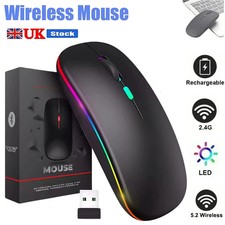 RGB LED Wireless Mouse Rechargeable Optical Silent Mice USB For PC Laptop UK NEW