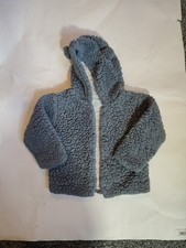 Marks Spencer M&S Jacket Cardigan Teddy Fleece Grey Boys Girls 9-12 Months Cosy