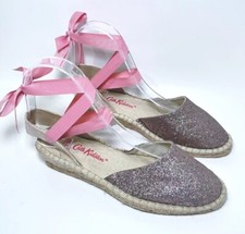 Cath Kidston pink glitter ankle tie sandals espadrilles shoes size UK 5 EUR 38