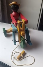 Antique Wooden Pull - Along Man On Tricycle 1920s Toy Very Rare